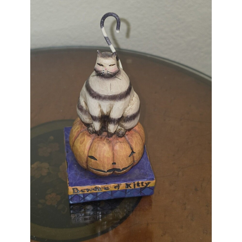 Jim Shore 2004 Beware of Kitty Cat on Pumpkin Halloween Figurine 6.25”